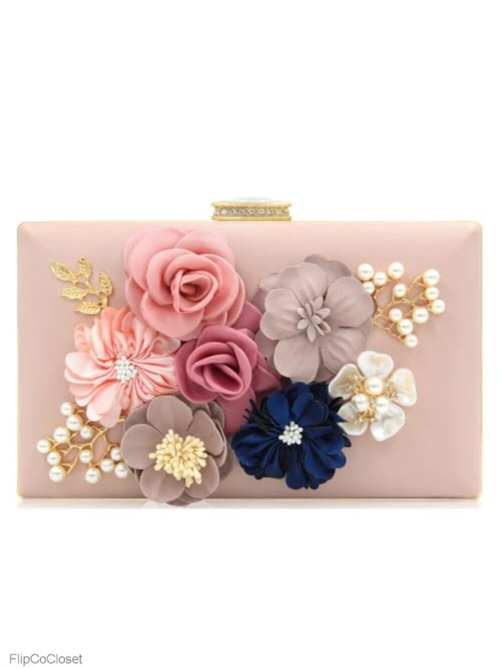 Floral PU Leather Evening Clutch Wristlet Wedding Party Bag